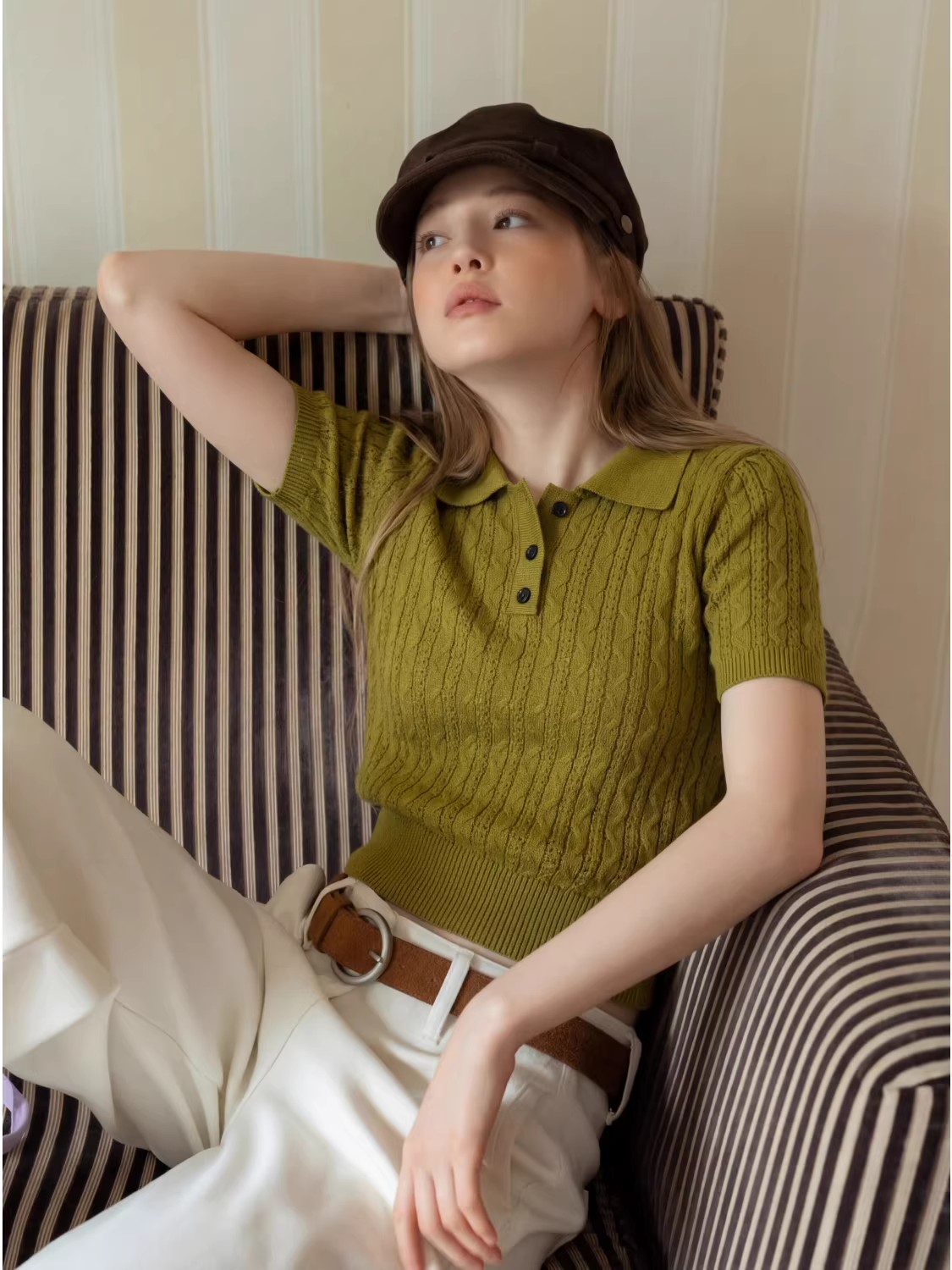 Fashion Casual Style Twist Cab - Matcha 评论和价格